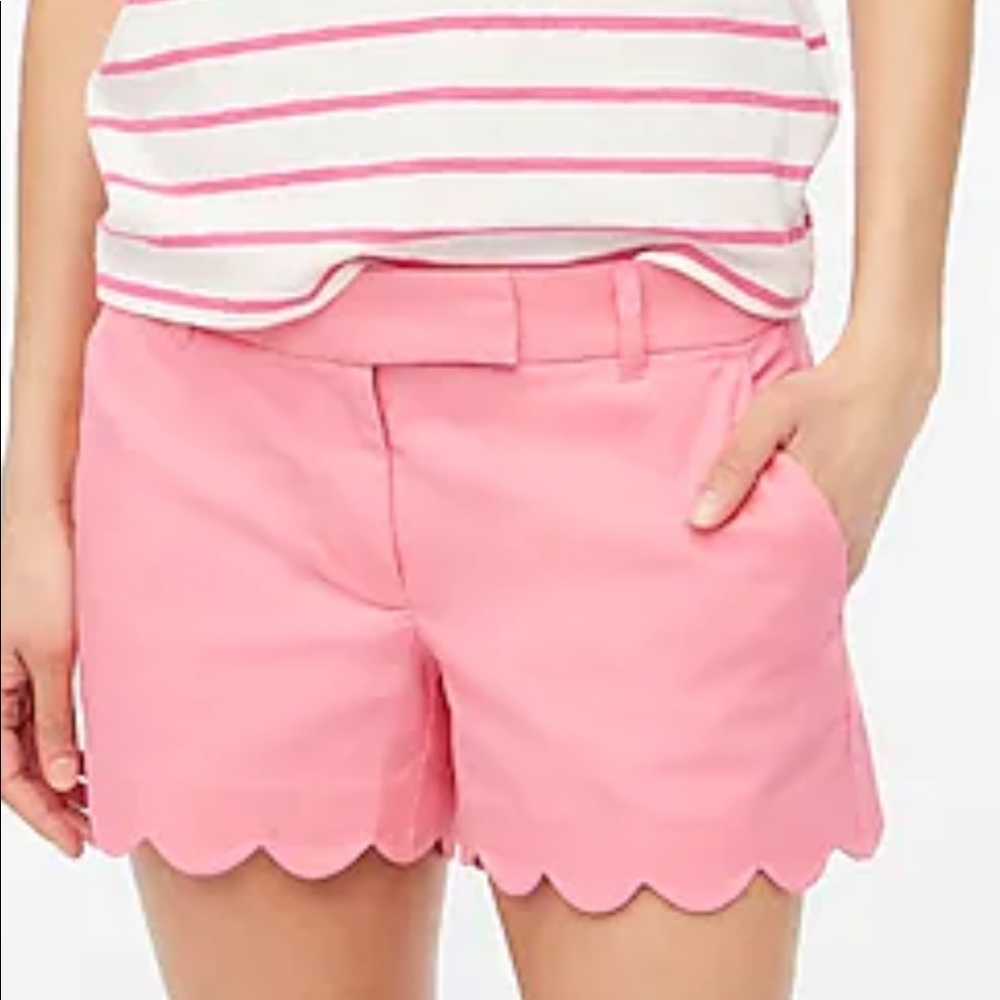 J Crew Pink Linen Scalloped edge shorts